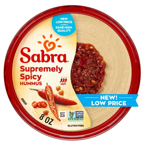 Sabra Supremely Spicy Fresh Hummus Dip, Non-GMO, Gluten Free, Vegan Hummus Spread, 8oz Tub