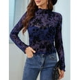 thumbnail image 6 of Womens Lace Mesh Long Sleeve Top Floral Sheer See Through Tops Mock Neck Shirts Party Club Night Blouses Navy Blue S, 6 of 9