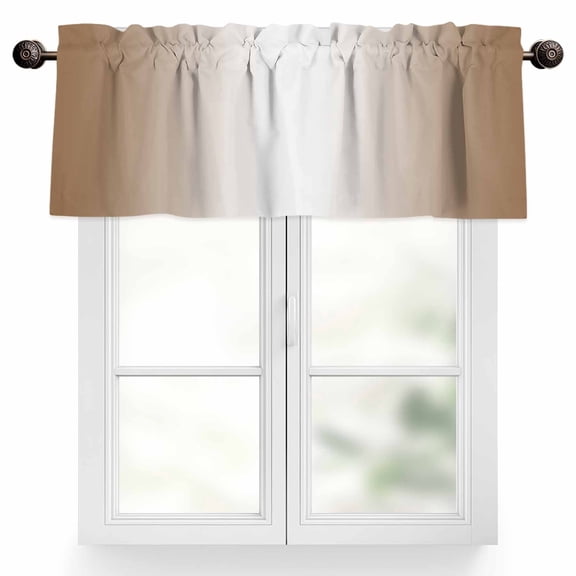 Ombre Valances for Windows, 42 x 12in, Brown and White Gradient Rod Pocket Kitchen Valance Curtain Light Filtering Window Treatments for Living Room Bedroom, 1 Panel