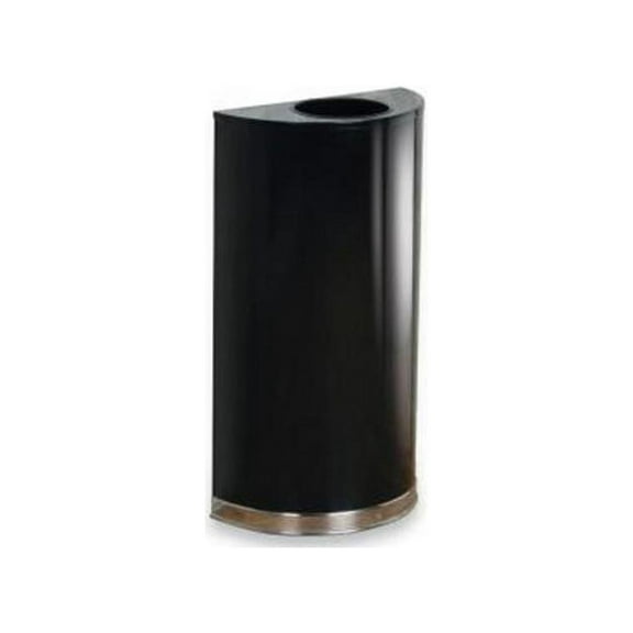 Rubbermaid European and Metallic Series Open Top Receptacle, Half-Round, 12 gal, Black/Chrome