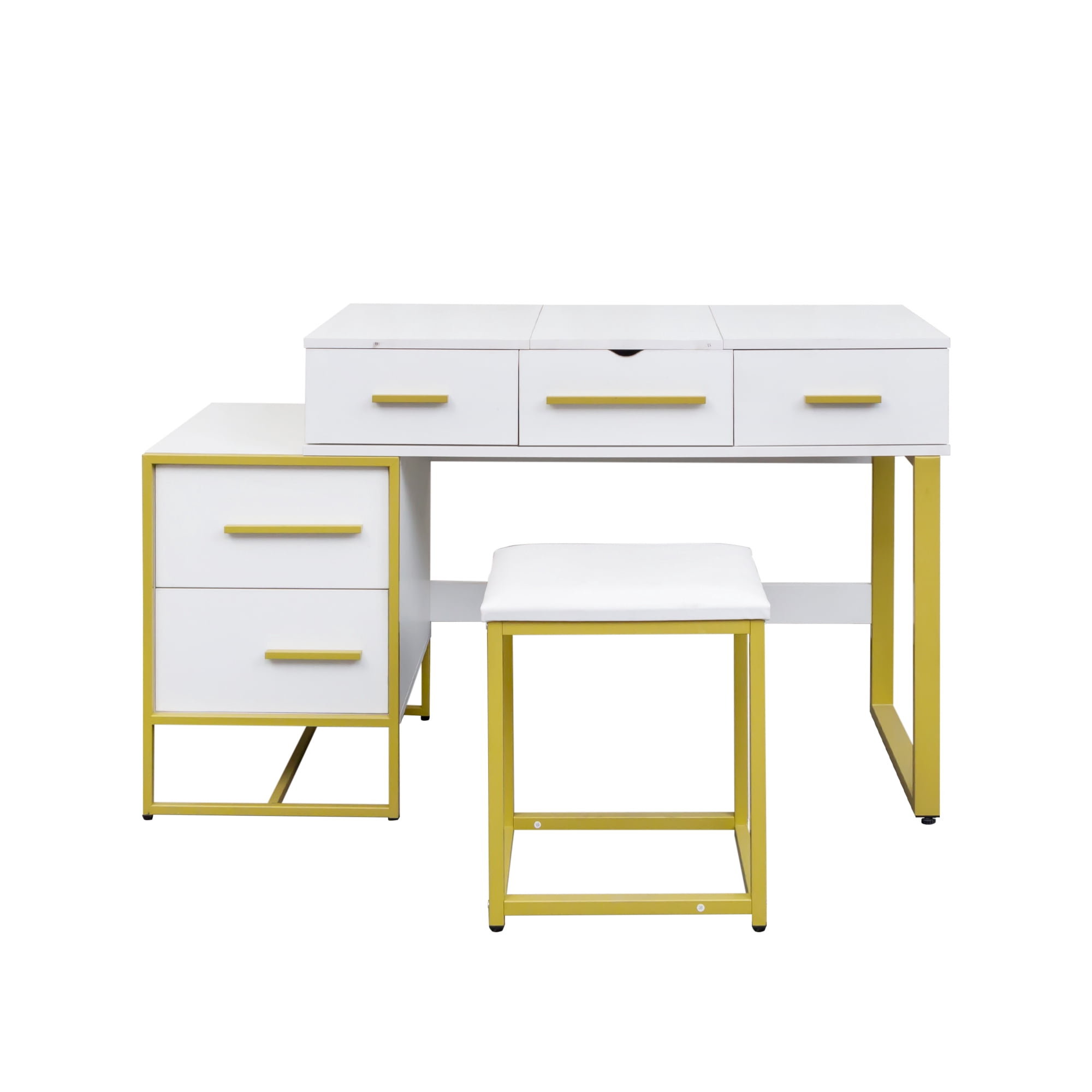 Makeup Vanity Set with Mirror , Dresser Table with Nightstand , with 4 Drawers