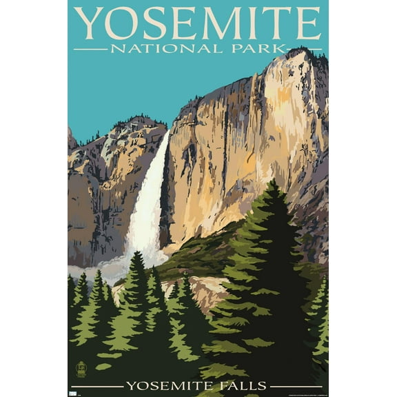 Lantern Press - Yosemite National Park, California, Yosemite Falls Wall Poster, 22.375" x 34"