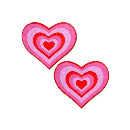 

Pastease - Nipple Pasties - Love: Red & Pink Glitter Velvet Pumping Heart - 3 x 2.5