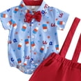 thumbnail image 4 of Wxirdiow Christening Outfits for Boys Toddler Baby Boy 4th of Outfits Gentleman Short Sleeve Button Down Romper Shirt Dress Shorts Fourth of July Clothes Set Blue Size,12-18 Months, 4 of 4