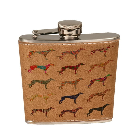 KuzmarK 6 oz. Leather Pocket Hip Liquor Flask - Greyhound Dog
