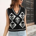 thumbnail image 4 of Suéter Chaleco Diamante A Cuadros Cuello En V Suéter Sin Mangas Cómodo De Moda Para Mujer Negro M, 4 of 8