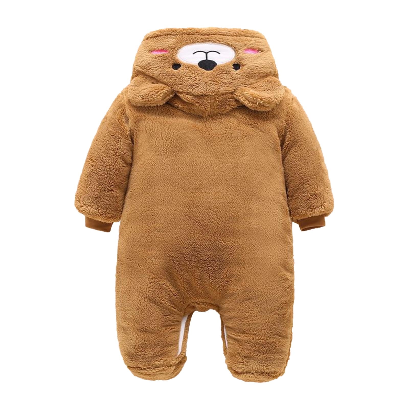 Jinhomg Cute Bear Onesie for Baby Soft Cozy Fleece Footie Hooded Romper Fall Winter Thermal Long Sleeve Full Zip Jumpsuit Trendy Bodysuit Flash 90 off Clearance Sale Brown 3 Months