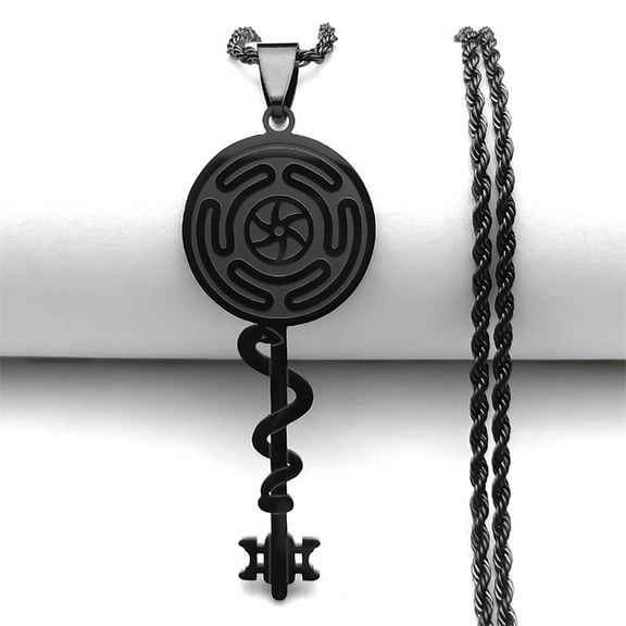304 Stainless Steel Hecate's Wheel Key Pendant Necklaces for Women Black 19.69 inch(50cm)