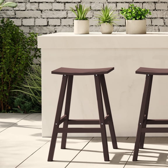WestinTrends Malibu HDPE Outdoor Patio 29" Bar Stool Saddle Seat, Dark Brown