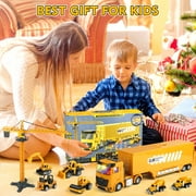 Huge Wave Construction Vehicles Boys Toy Playsets, Construction Truck with 6 Alloy Cars, Sounds and Lights, Kids Christmas & Birthday Gifts for 3 4 5 6 Years Old Boys