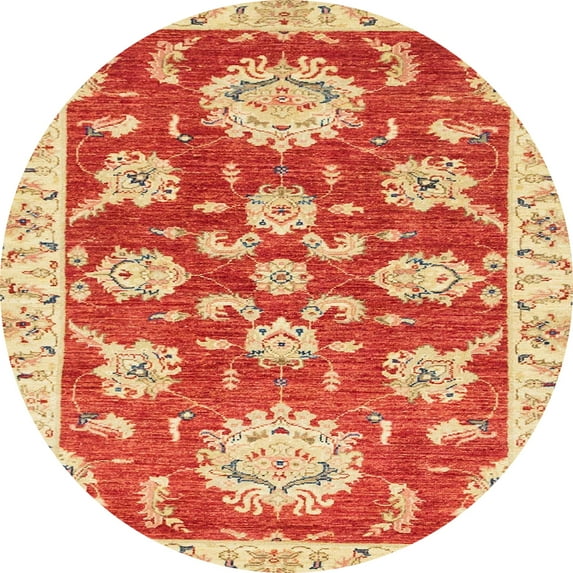 Ahgly Company Indoor Round Abstract Neon Red Oriental Area Rugs, 4' Round