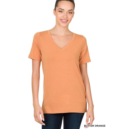 Zenana Women & Plus Relaxed Fit V-Neck Short Sleeve Basic Jersey T-Shirt Tops price history on PriceWatchPro