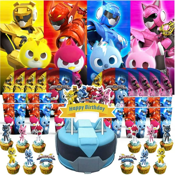 Miniforce Birthday Cups Party Supplies Decor Backdrop Paper Plates Fans Decorations Banner