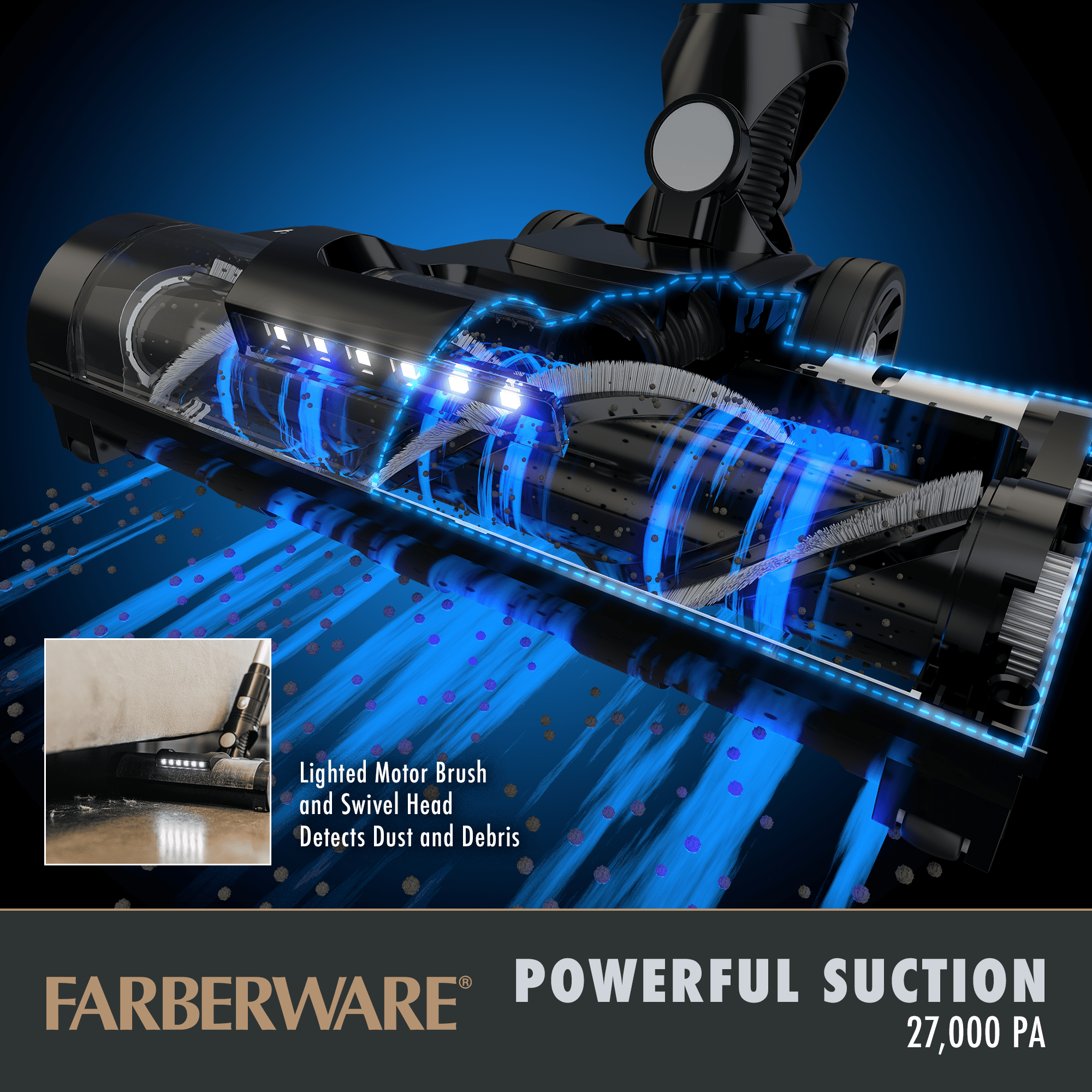 Farberware Cordless Platinum Stick Vacuum Cleaner, Smart Sensor Technology for Carpet and Hard Floors, Bendable Design, Converts to Handheld Vacuum