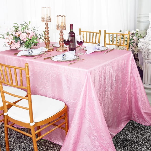 Wedding Linens Inc. 90"x132" Rectangular Seamless Crushed Crinkle Taffeta Tablecloth - Pink
