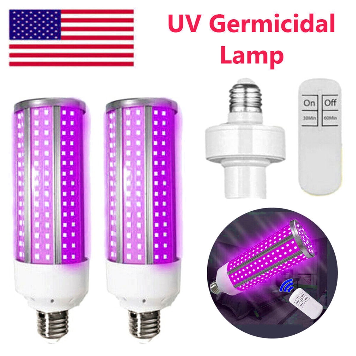 Disinfection efficient Light Bulb 60W UV Lamp LED UVC E27 Home Ozone CA