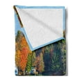 thumbnail image 2 of Landscape Soft Flannel Fleece Throw Blanket, Autumn Fall Scenery Orange Marigold Leaves Lake Houses and Clear Sky Image, Cozy Plush for Indoor and Outdoor Use, 70" x 90", Multicolor, by Ambesonne, 2 of 5