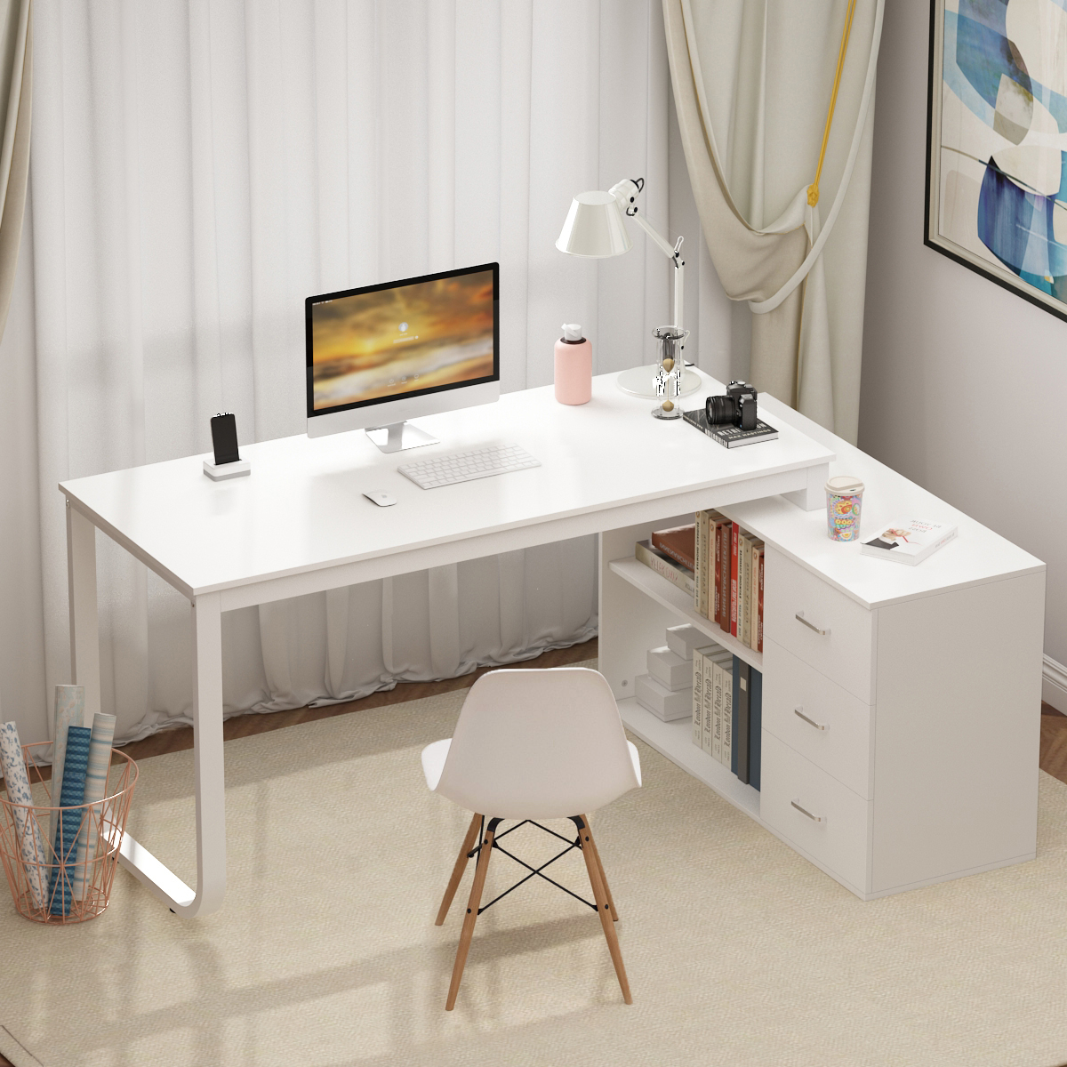 OxyLife Uptown Adult Lap Desks, Single Piece with File Storage, 55.1 x 41.3 in, White