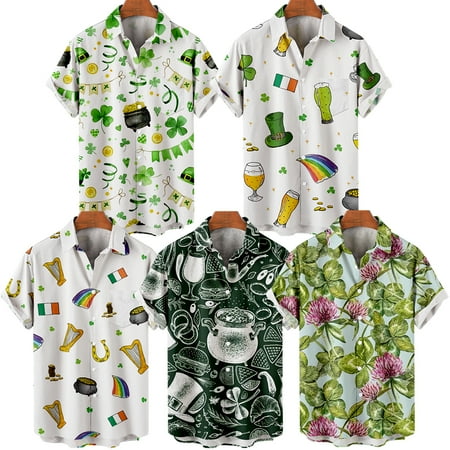 

MLFU Men s St. Patrick s Day Collared Button Down Hawaii Shirts Comfortable Summer Tops Size 100-170/XXS-8XL