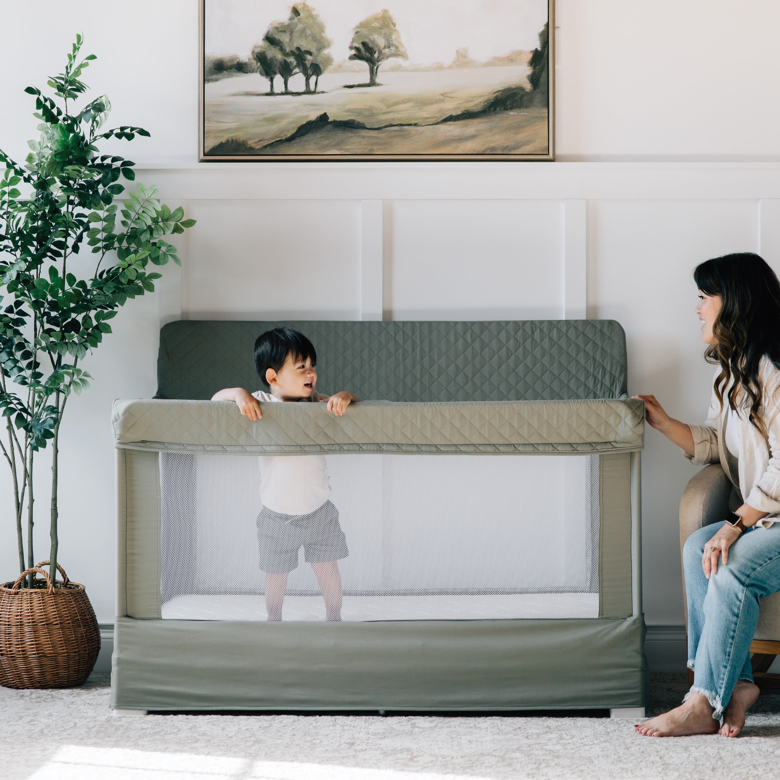 Baby Delight Lunaire Full Size Mesh Crib & Playard – Organic Sage
