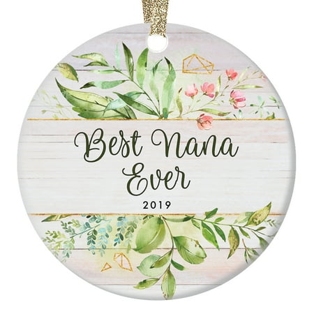 Best Nana Ever Christmas Ornament Dated 2019 Holiday Keepsake Promoted to Grandmother Present New Grandchild Grandmom Baby Shower Gift Idea Elegant Eucalyptus Floral 3