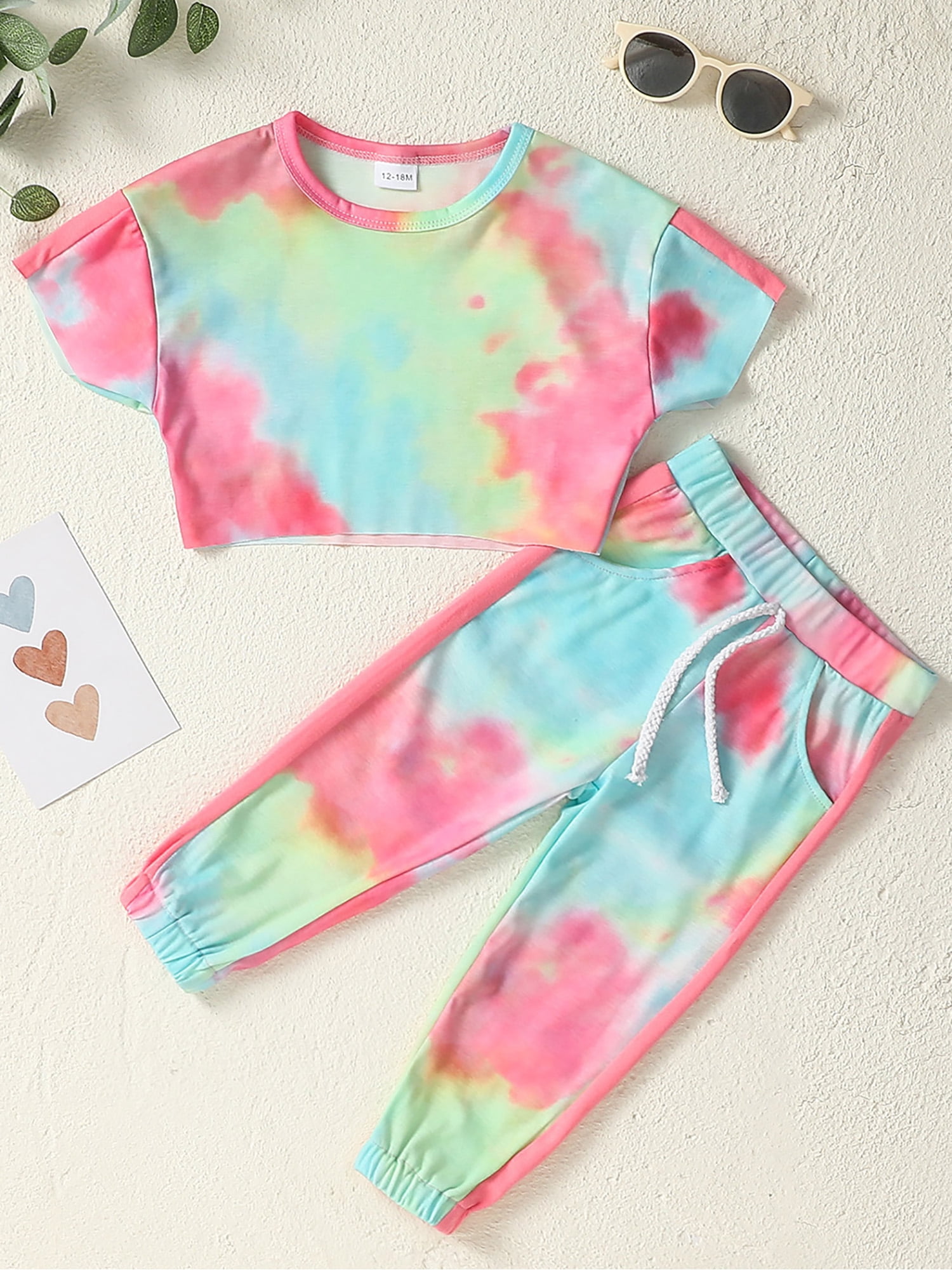 CARETOO Toddler Girl Clothes Baby Outfits Tie Dye Short Sleeve Shirt Long Pants 2PCS Clothing Set