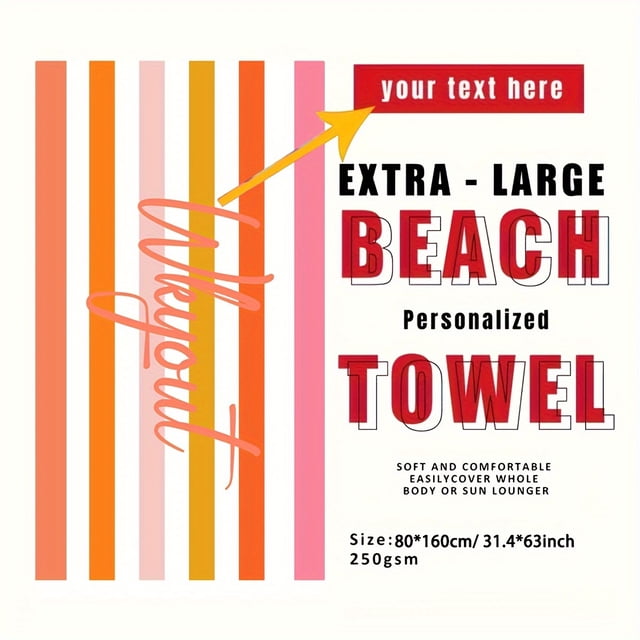 Toalla de playa personalizada con patrón de rayas, Toalla de baño absorbente personalizada, toalla de natación de secado rápido para natación en la playa al aire libre