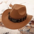 thumbnail image 2 of Ticikt Cowboy Hat for Women Men Western Style Wide Brim Fedora Jazz Style Bowler Hat with Detachable Belt Buckle, 2 of 3