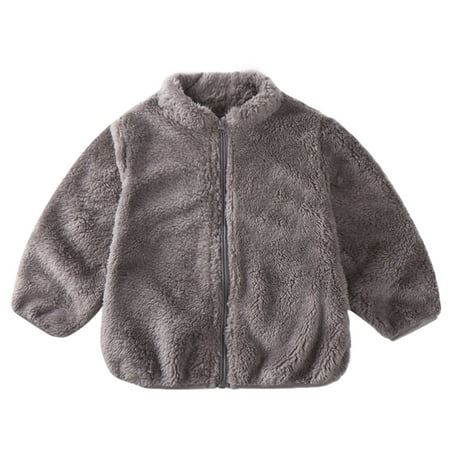 

ZHUASHUM Toddler Jacket Boys Girls Long Sleeve Winter Solid Fleece Zippered Thicken Warm Outwear Coat For Kid