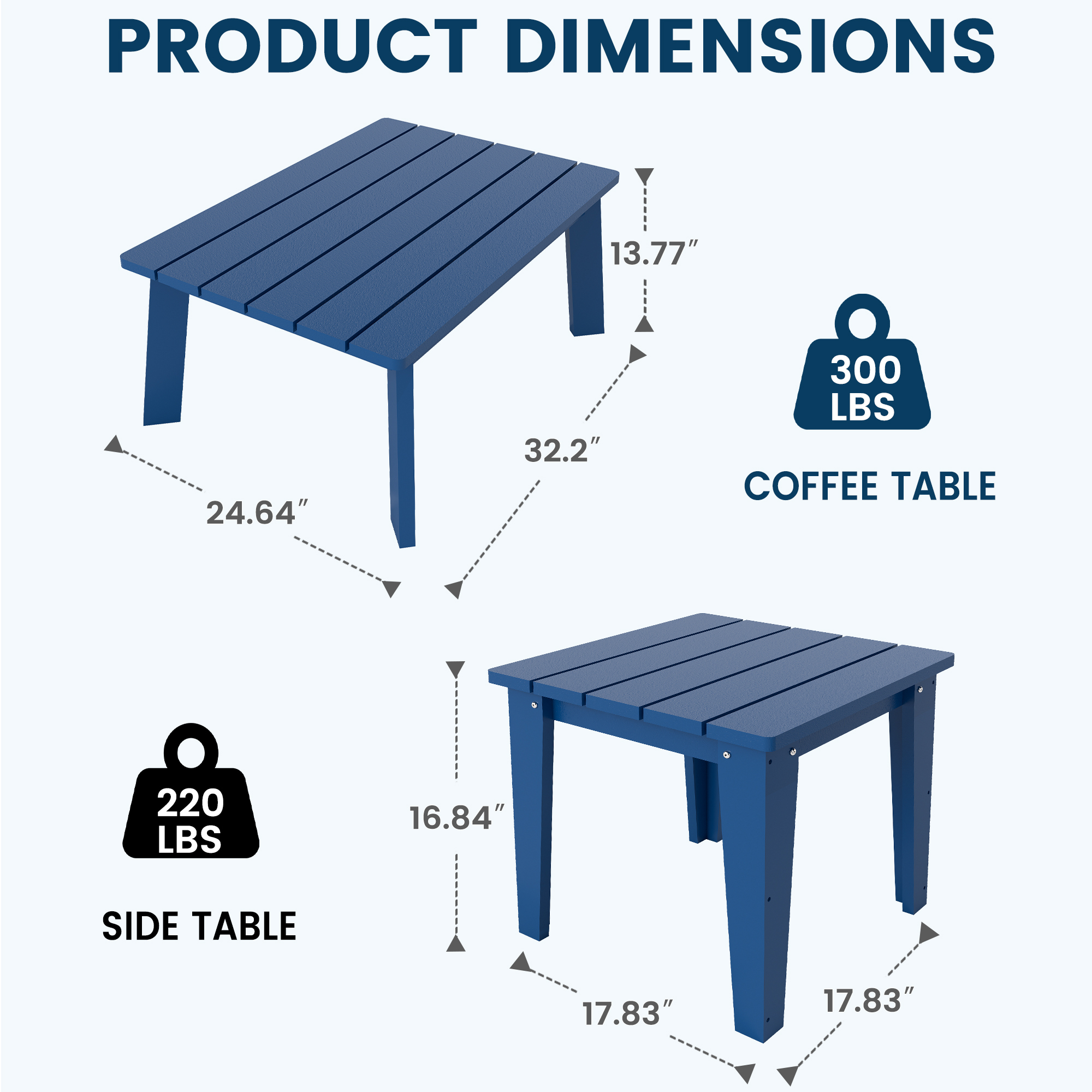 FOOWIN 4-Piece Patio Furniture Set, HDPE Outdoor Conversation Set with 4 Seating & Cushions, Perfect Patio Sofa Set for Garden, Porch, Backyard, Navy Frame with Grey Cushion