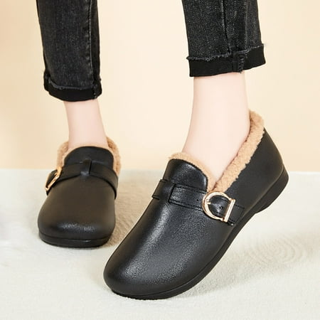 

Casual Shoes Fashion Winter Women Casual Shoes Flat Bottom Round Toe Solid Color Buckle Short Plush Warm And Comfortable