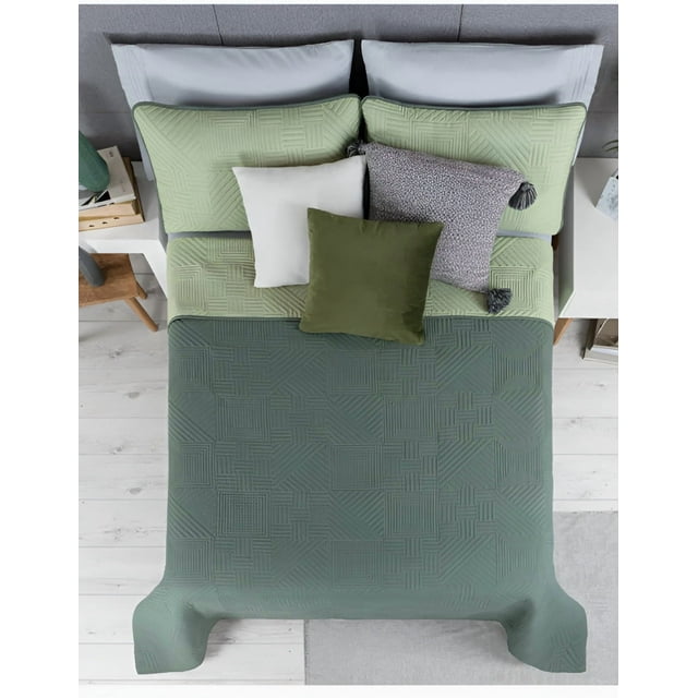Edredón Xtellar Ligero Doble Vista Real Textil + 2 Fundas de Almohada, Juego de Colcha Matrimonial, Color Verde
