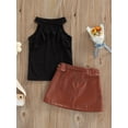 thumbnail image 2 of hirigin 2 Pieces Girls Suit Set, Solid Color Round Neck Sleeveless Ribbed Tops+ Leather Skirt for Summer, 6 Months-5 Years, 2 of 9