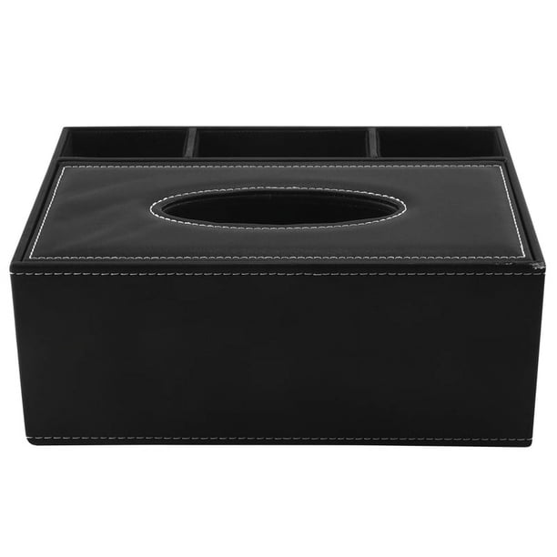 Caja De Pañuelos De PU Sostenedor De Control Remoto Organizador De Escritorio Multifuncional Contenedor De Tijera De Lápiz (Negro)