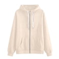 thumbnail image 5 of Lumtrix Zip Up Hoodie Women Long Sleeve Fall Winter Oversized Sweatshirts Zipper Oversized Cute Track Jackets With Pockets Beige L, 5 of 5