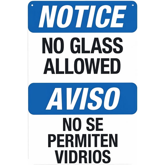 Notice No Glass Allowed Pool Sign (Bilingual Spanish English) - 8"x12" Retro Aluminum Pool Rule Sign, Vintage Metal Tin Decor for Home Pool Club Hotel