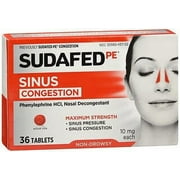 Sudafed PE Congestion and Sinus Relief, Maximum Strength, 36 Count