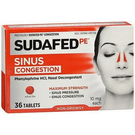 Sudafed PE Congestion and Sinus Relief, Maximum Strength, 36 Count