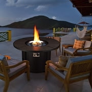 GARTIO 42 Round Propane Fire Pit Table 50,000 BTU Steel Gas Fire Pit with Removable Lid, Cover and Blue Glass Rocks, Outdoor Fireplace Set