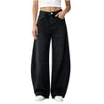 thumbnail image 3 of QIUOMBBP Woman Baggy Barrel Jeans Casual Button Fly Wide Leg Curved Denim Trousers Vintage Distressed Jean Pants, 3 of 7