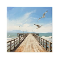 Stupell Industries Seagulls over Pier Landscape Painting Gallery Wrapped Canvas Art Print Wall Art, 36 x 36