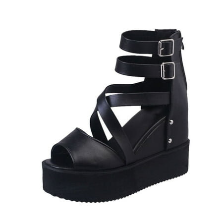 

Women Summer Platform Wedge High Heeled Sandals Peep Toe Shoes Beach Supply 36(230mm) Leather