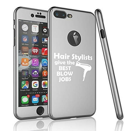 360° Full Body Thin Slim Hard Case Cover + Tempered Glass Screen Protector for Apple iPhone Hair Stylists Give The Best Blow Jobs Funny Hairdresser (Silver, for Apple iPhone 7 Plus / 8 (Best Phone Actress Jobs)
