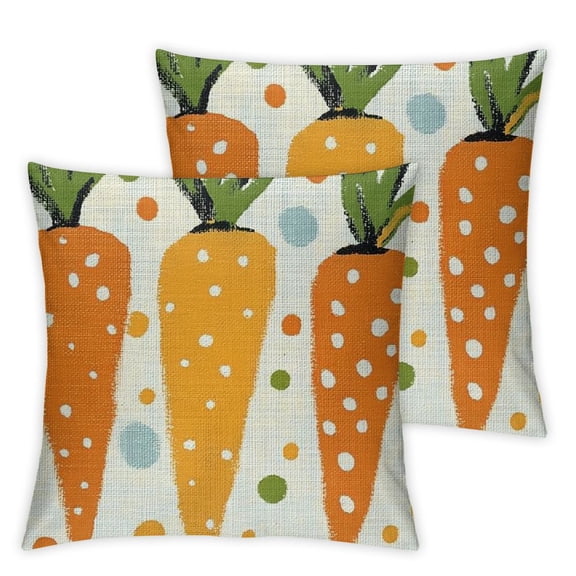 Easter Carrot Decorative Throw Pillow Covers Set of 2, Polka Dots Porch Outdoor Home Decor, Spring Plaid Stripes Couch Cushion Case