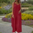 thumbnail image 2 of Lenpel Jumpsuits for Women Trendy Sleeveless V Neck Spaghetti Strap Tie Shoulder Wide Leg Rompers Casual Loose Overalls with Pockets, 2 of 7