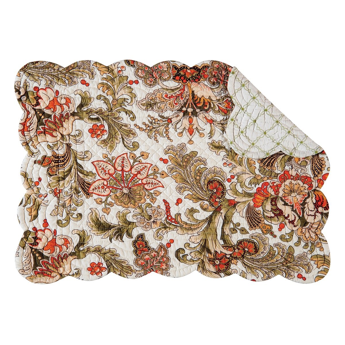 Set of 4 PCS, 13X19" Quilted Scallop Placemat, Jocelyn, cotton By CF