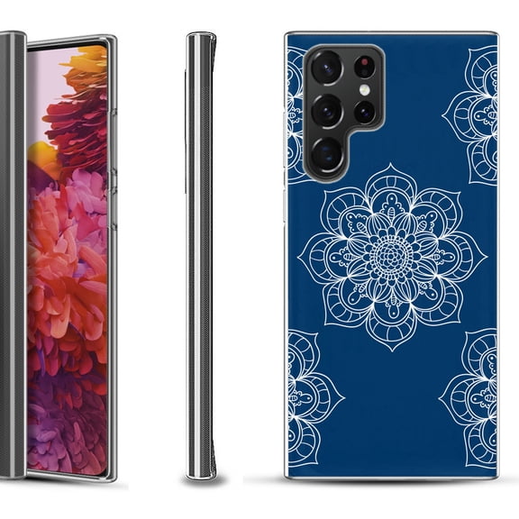 Slim-Fit Fashion Gel Phone Case for Samsung Galaxy S22 Ultra 5G, by OneToughShield ® - Mandala / Blue