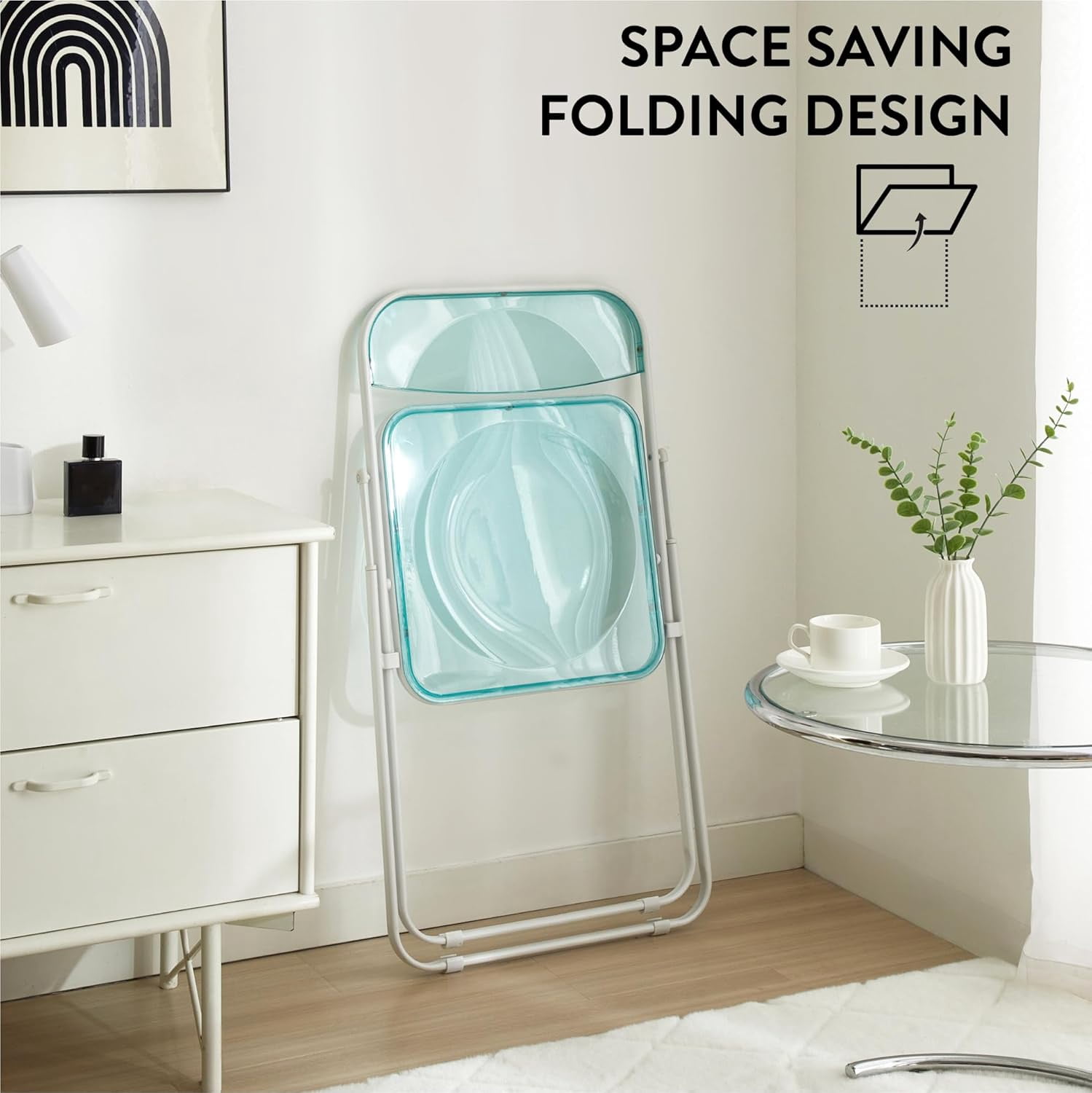 Urban Shop Transparent Acrylic Modern Folding Chair with Chrome Frame, Mint