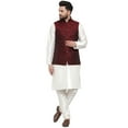 thumbnail image 3 of Maple Clothing Jacquard Men's Indian Traditional Nehru Jacket Sleeveless (Maroon, 3XL), 3 of 6