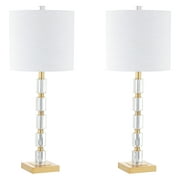 Jonathan Y Claire 28.5" Crystal LED Table Lamp, Clear/Brass (Set of 2)
